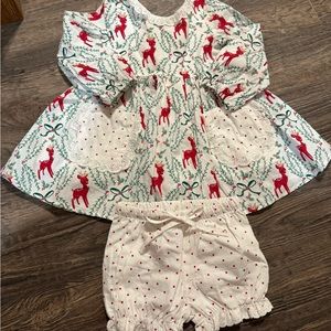 Sweet Honey- Dress with bloomers- Mistletoe Reindeer print. NWT. 3T
